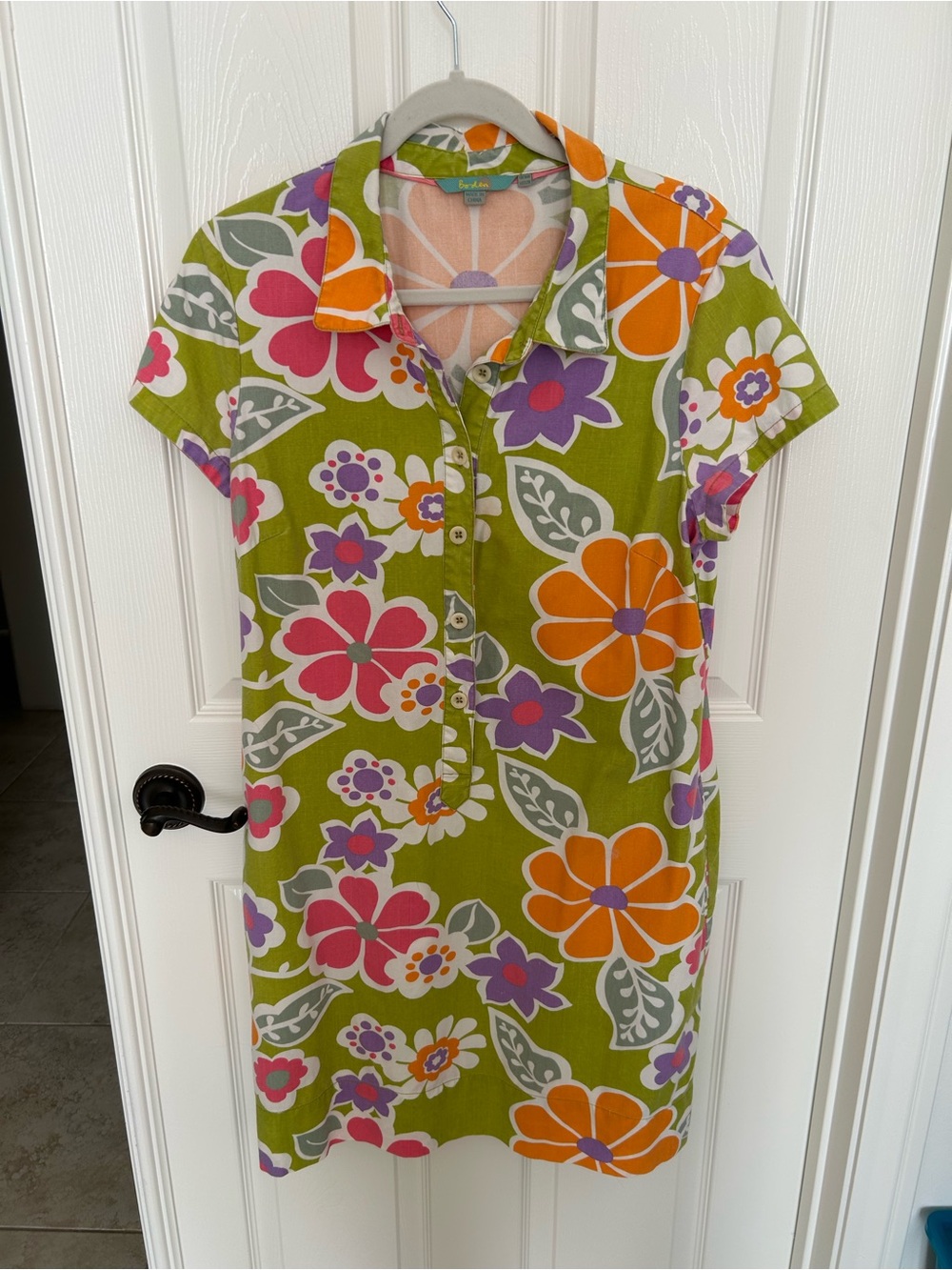Boden Floral Shift Cotton Dress, Size 12 US, Retro Print